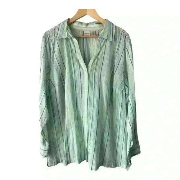 NWT Merona Women's Long Sleeve Button Up Multicolor Striped Cotton Top Size 22W - Picture 1 of 8